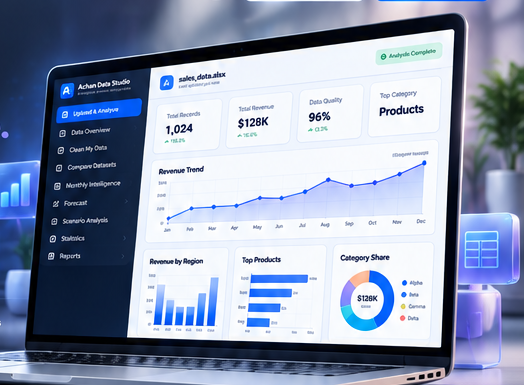 Azhan Data Studio analytics workspace on a laptop
